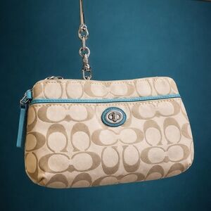 COACH Beige and Teal Clutch.  EUC